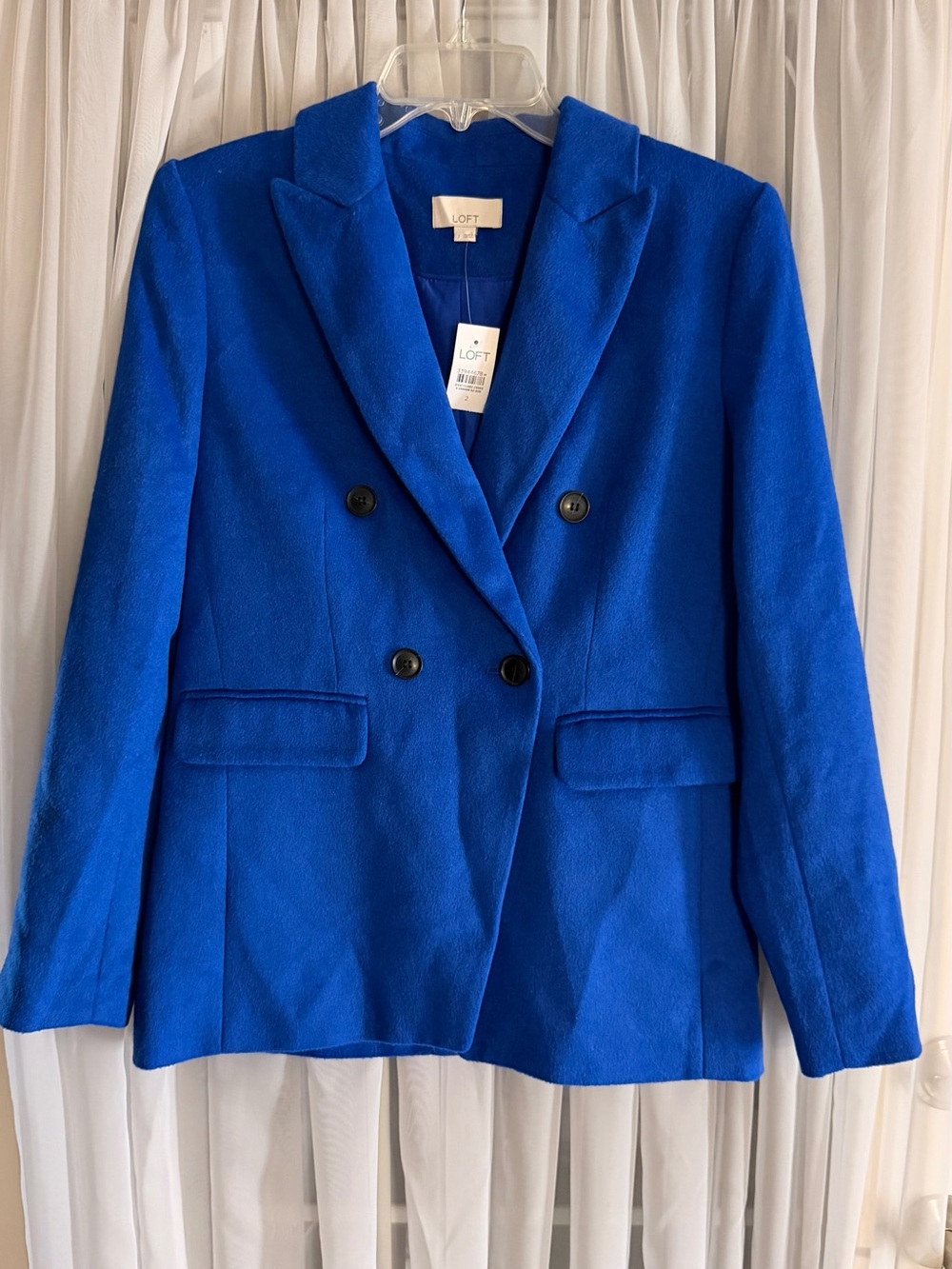 LOFT Double-Breasted Cobalt Blue Wool Blend Blazer Size 2 New
